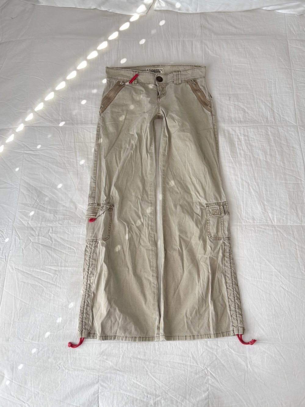 Vintage Y2K Grunge Z. Cavaricci Beige Lowrise Wide Leg Flare Cargo Pants Size 3